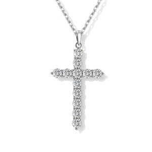 [MOISSANITE] Large Cross Pendant 1.2CTTW Necklace in 925 Sterling Silver: 19.7"